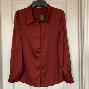 Allegra K Women's Wine Red Button Down Shirt